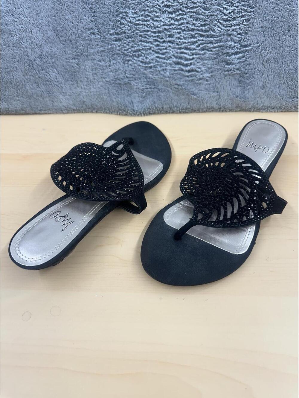 Impo Black Beaded Slide Sandals Bohemian Casual Summer Footwear